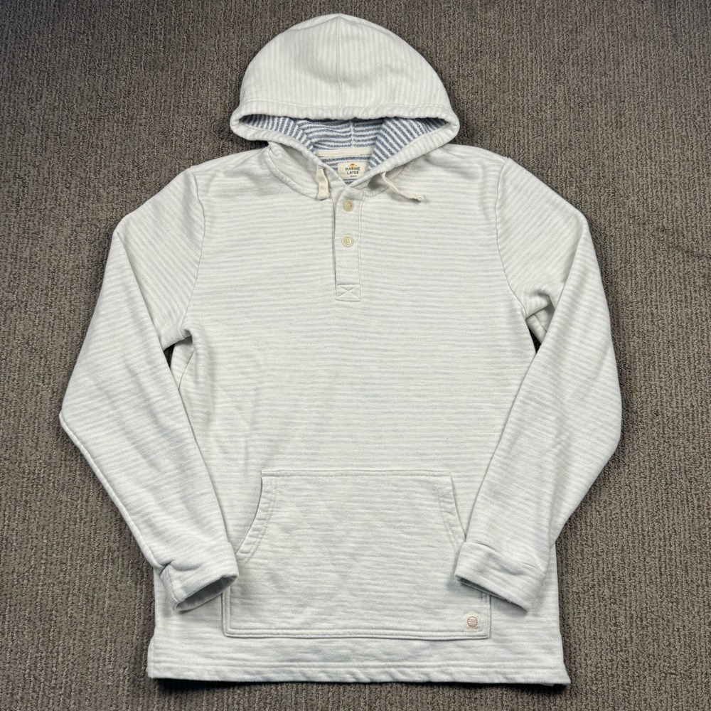 Marine Layer Portola Beach Hoodie Mens M Pullover Organic Terry Cloth Stripe